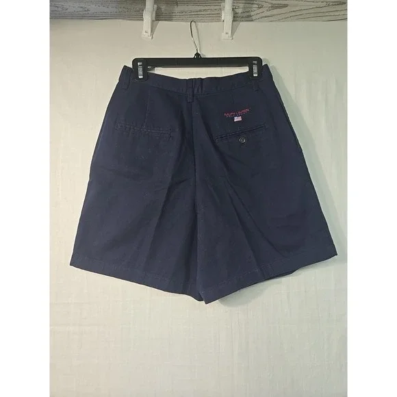 VTG Ralph Lauren Polo Sport Women's Chino Shorts 8 Pleated Front High Waist Navy - Picture 4 of 8